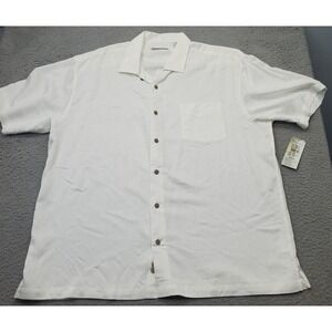 Batik Bay Sport Shirt Mens XXL White Subtle Texture Side Slit Collared Button Up